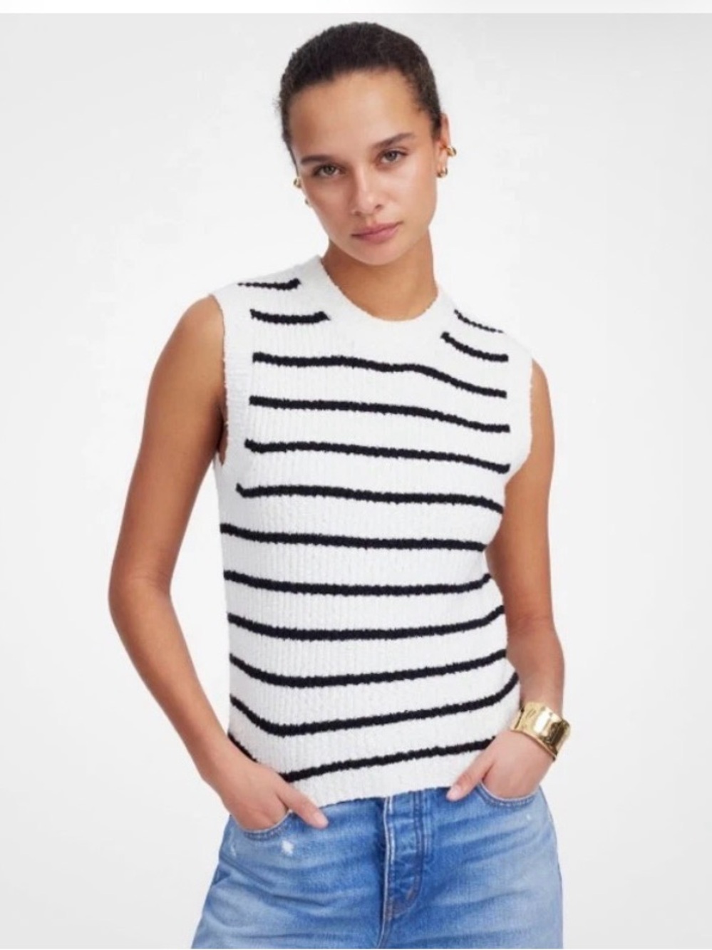 NWT The Loft Sleeveless Striped Knit Top - White/Black